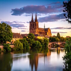 Obraz premium European city skyline at sunset