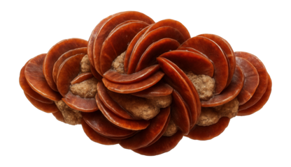 Barite rose formation with reddish-brown, disk-shaped crystals and sand inclusions