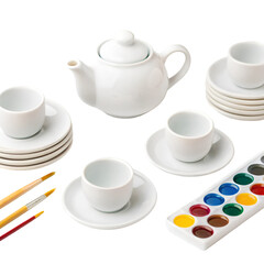 colorful cups and saucers