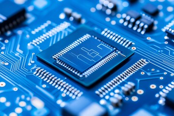 Close-up of a circuit board with a central chip (10)