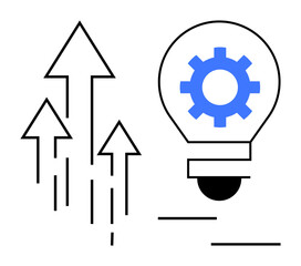 Arrows pointing upward beside a light bulb with a gear at its center, symbolizing growth, innovation, and solutions. Ideal for business, technology, creativity, leadership, strategy growth startup