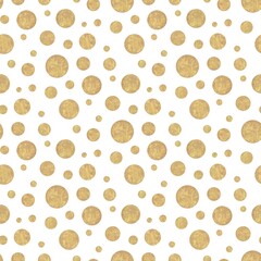 Gold Polka Dot Seamless Pattern on White Background