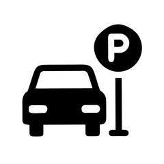 Car Parked Under Parking Symbol – Vector Icon for Parking and Vehicle Storage Concepts