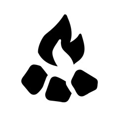 Charcoal Pieces with Small Flame Outline Icon – Fire and Cooking Heat Vector Illustration