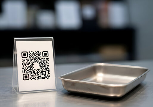 QR Code Display with Metal Tray