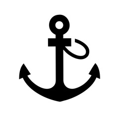 Classic Anchor with Rope Outline Icon – Nautical and Maritime Vector Illustration