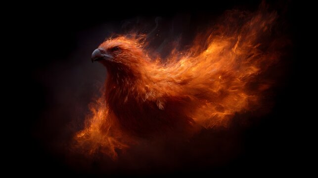 Flaming phoenix in fantasy style with magical fire lighting