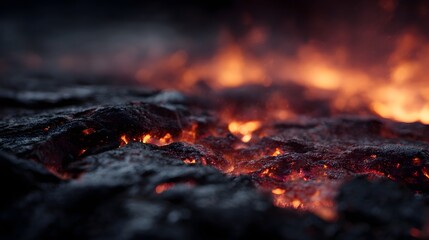 Fiery volcanic lava eruption with intense flames and heat