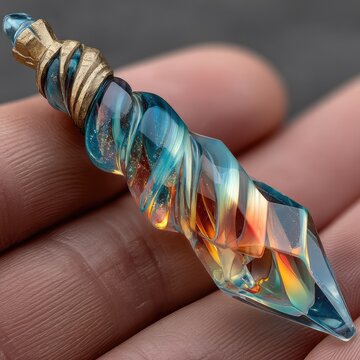 Spiral Glass Pendant with Opal and Gold Accents
