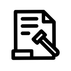 Gavel with Legal Paper Outline Icon – Law, Justice, and Legal Documents Vector Illustration