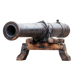 Ancient Cannon on Wooden Carriage Dark Background History Weaponry, isolated on a transparent background