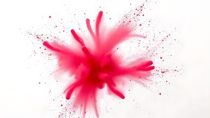 A burst of vibrant red powder frozen in motion against a clean white backdrop, capturing festive energy.
