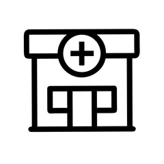Obraz premium Pharmacy Store with a Cross Symbol Icon – Medical and Healthcare Illustration for Drugstore, Medicine, and Health Services