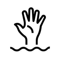 Raised Hand Above Water for Help Icon – Emergency Rescue and Drowning Prevention Illustration for Safety, Alert, and Lifeguard Services