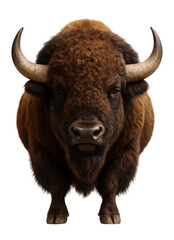 American bison with shaggy brown mane and curved horns