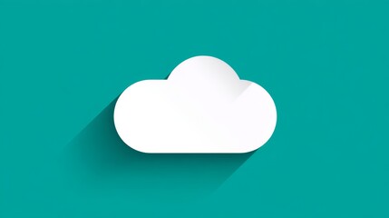 White cloud icon with long shadow on turquoise background in flat design style.