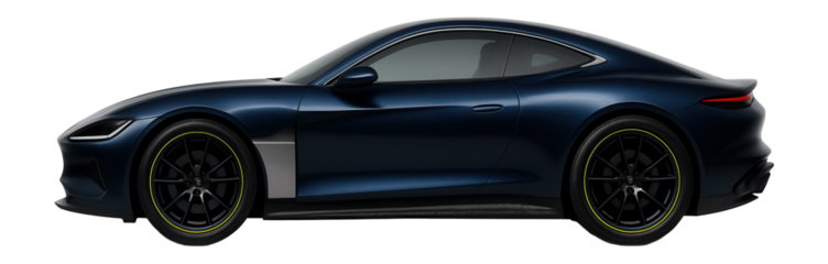 High-performance fastback with carbon fiber side skirts and air intakes