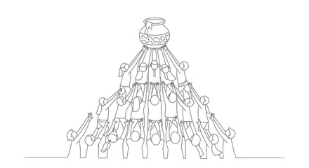 Dahi Handi festival concept line art illustration, celebration of Janmashtami festival