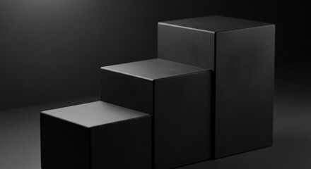 Three black cubic display platforms ascending in size, creating a minimalist product showcase suitable for branding or advertising purposes