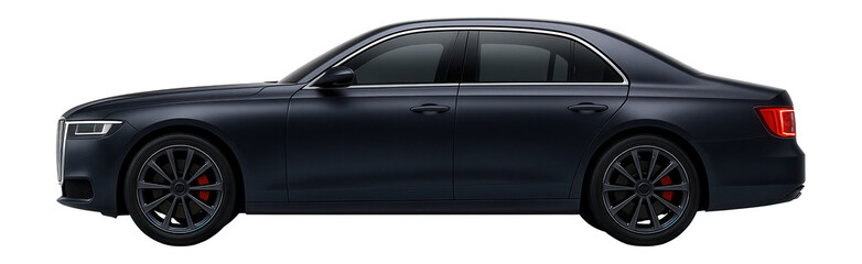 Four-door saloon with vertical grille bars and large tail lights