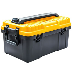 Yellow and Black Plastic Tool Box Storage Container, isolated on a transparent background