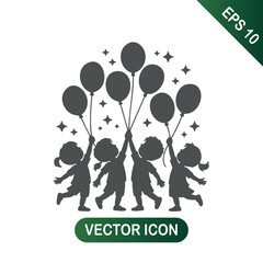 Children Holding Balloons Silhouettes