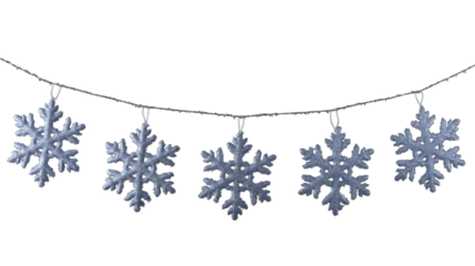  string of delicate snowflakes gracefully hanging  isolated on white background