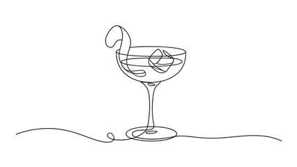 Cocktail Glass Continuous Line Drawing Vector Illustration