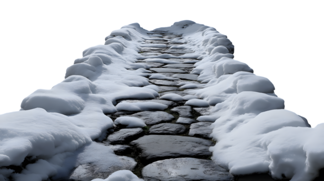 snow-covered stone path  isolated on white background