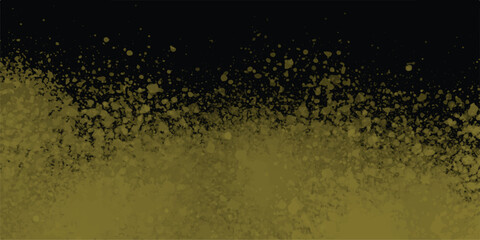 Abstract grunge style background with golden sprayed texture on a black gradient surface for graphic design elements