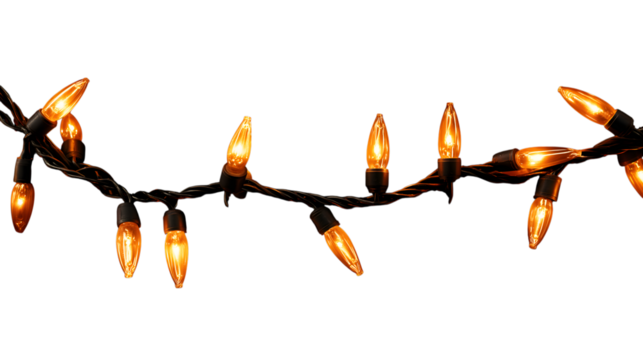  string of illuminated light bulbs, festive and decorative element  isolated on white background