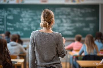 teacher helping students in classroom