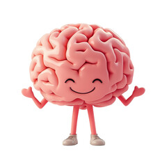 Happy Brain Character Cute Cartoon Illustration Anatomy Medical, isolated on a transparent background