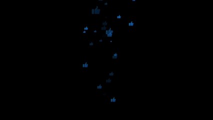 Numerous blue thumbs up icons floating against a black background like social media