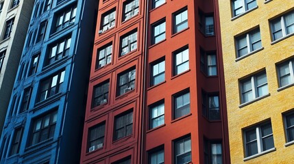 Close-up of colorful apartment buildings
