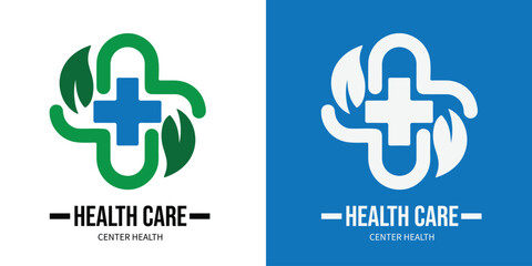 Eco-friendly hospital logo with green medical cross and nature elements. Perfect for sustainable healthcare and wellness businesses.