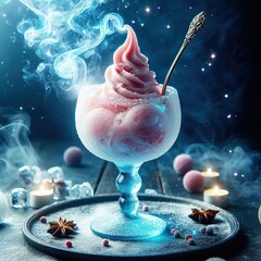 Sorbet in a frozen crystal glass