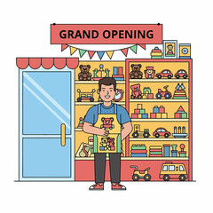 Obraz premium Happy toy store owner welcomes customers to grand opening celebration today