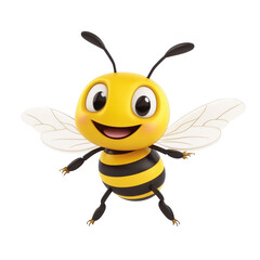 Happy cartoon bee flying joyful insect animation 3D model, isolated on a transparent background