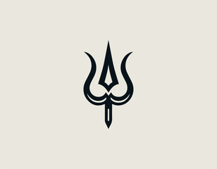 Sacred Hindu trishula trident symbol in minimalist black vector design with spiritual significance