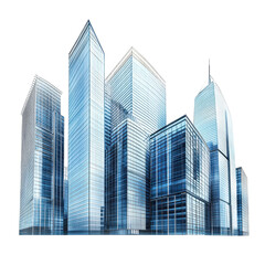 Obraz premium Modern Cityscape Blue Glass Skyscrapers Urban Architecture, isolated on a transparent background