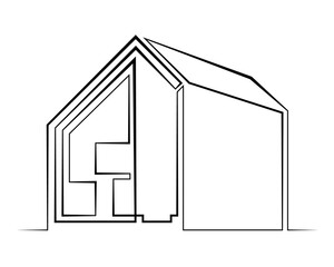 Continuous single line drawing of modern minimalist design house. Linear design. Abstract house symbol. One continuous line isolated minimalist illustration. Not AI.