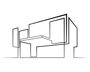 Continuous single line drawing of modern minimalist design house. Linear design. Abstract house symbol. One continuous line isolated minimalist illustration. Not AI.