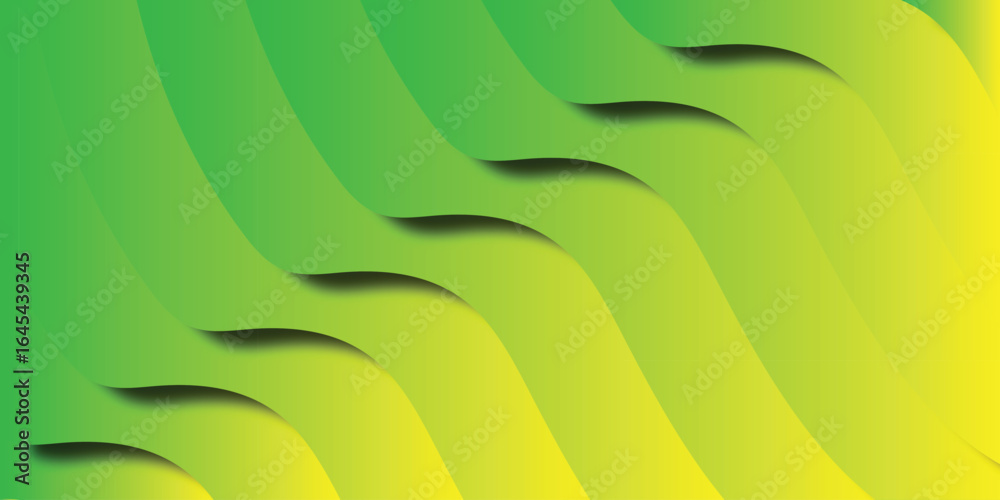 Wall mural modern abstract green and yellow gradient background with layered wavy design for digital and print 