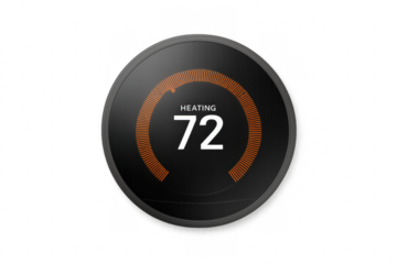 Smart thermostat showing 72 degrees with a transparent background