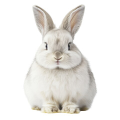 Fototapeta premium Adorable fluffy white bunny rabbit sitting cute pet animal, isolated on a transparent background