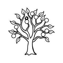 Obraz premium Stylized black and white drawing of a fruit bearing tree with many leaves
