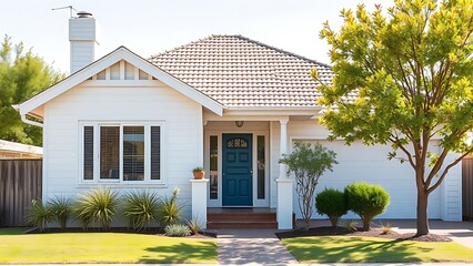 A charming suburban Australian house with a clean facade, basking in bright daylight and simplicity.