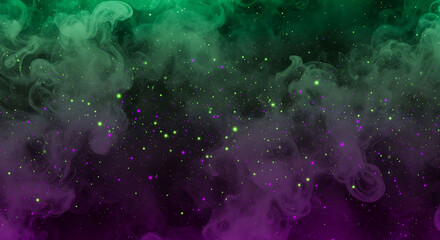 mystical swirling smoke in green and purple gradient, glowing magical particles, spooky halloween ambience