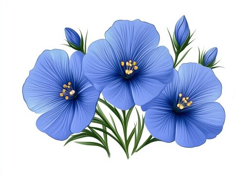Beautiful Light Blue Flax Flowers Bouquet On White Background
